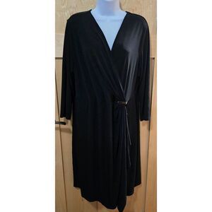 Black Wrap Dress With Gold Buckle Accent By Charter Club 3/4 Sleeves Flowy Fit S